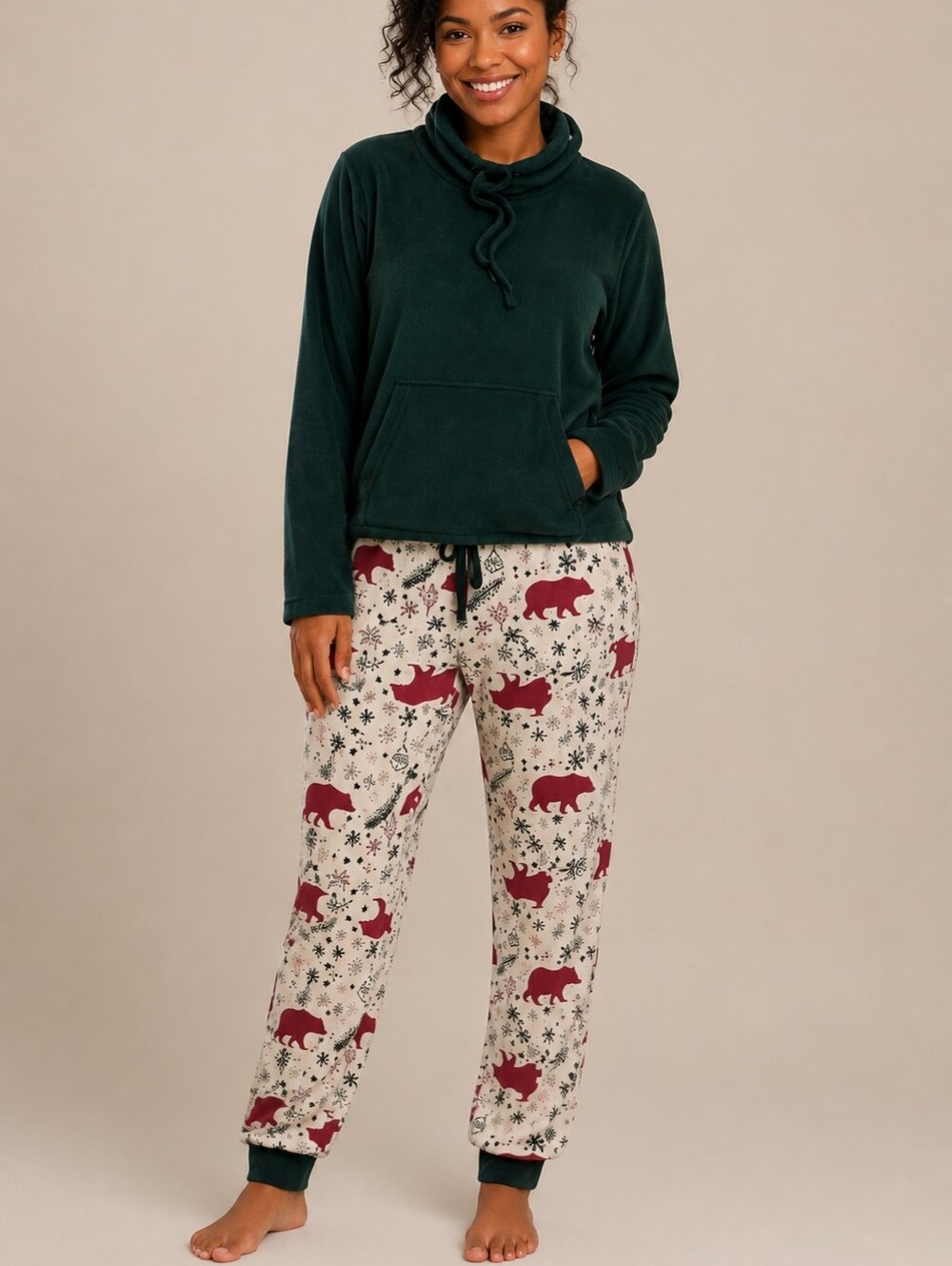 BearPaw Green Fleece Bear Print Pajama Pants Set -NWT